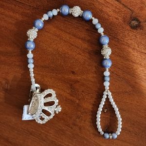 Silver & Blue Diamante Crown Pacifier Clip